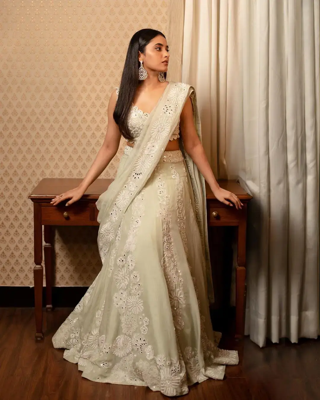priyanka mohan in beautiful white saree sleeveless blouse